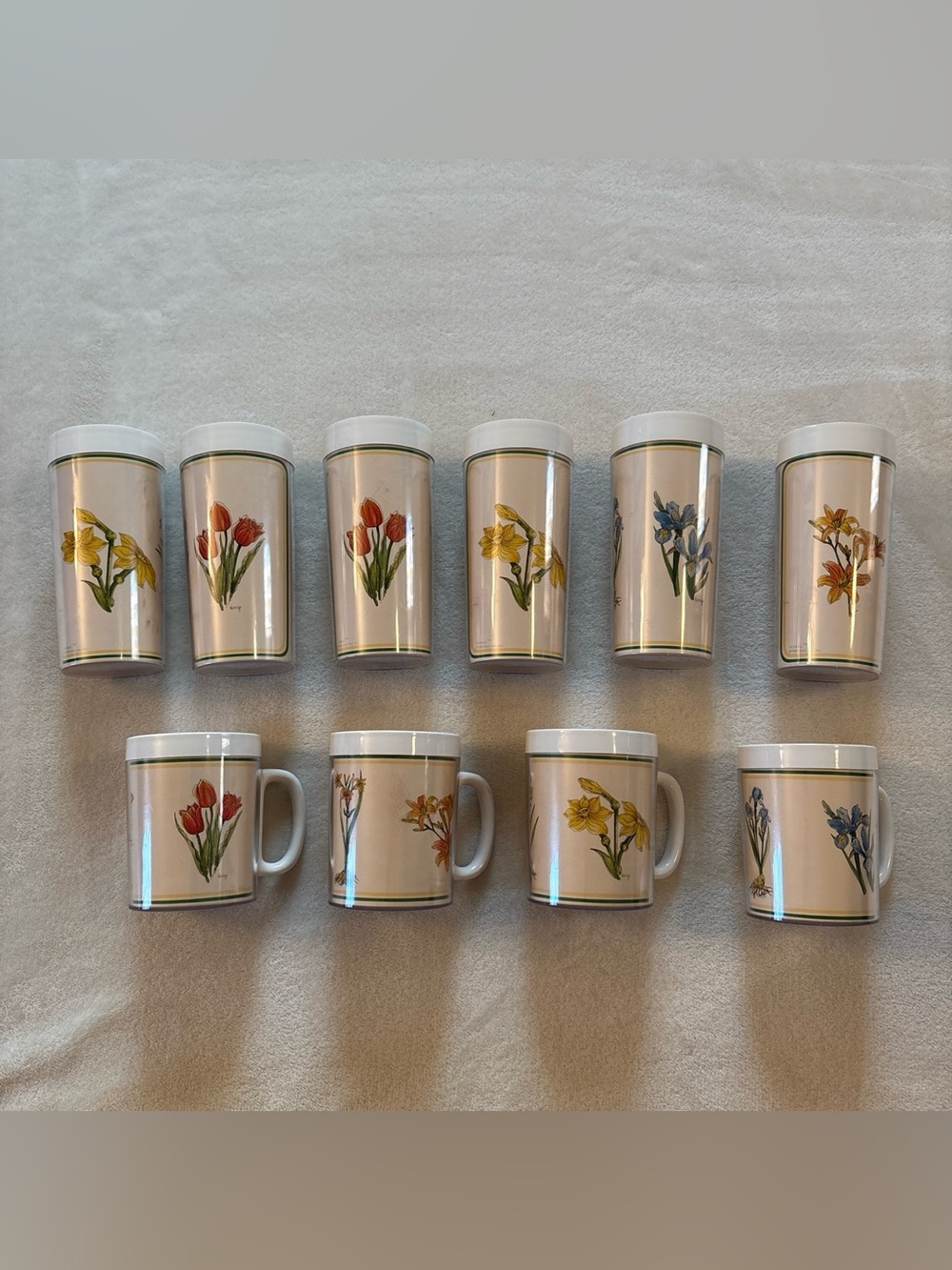 Vintage 1980 Dart Inc Thermo-Serve Floral Lot of 6 Tumblers and 4 Coffee Mugs